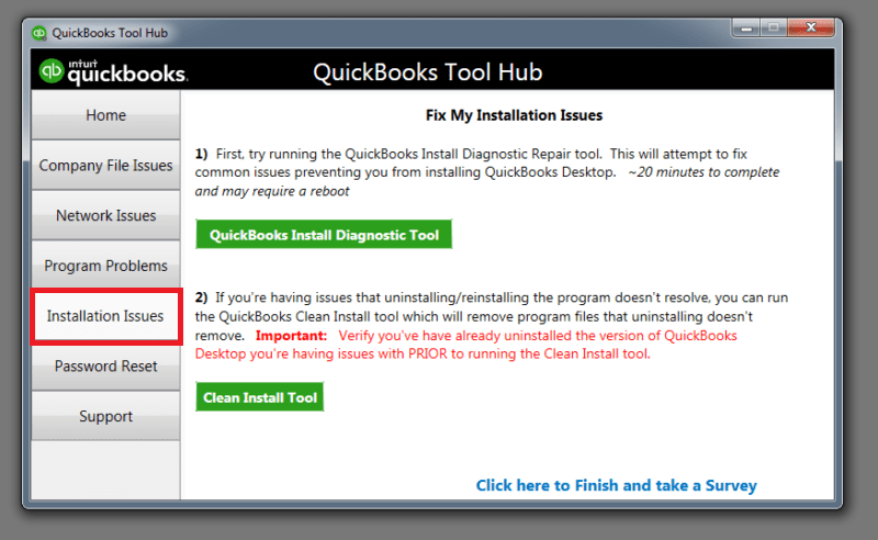 Quickbooks install diagnostic tool: Quickbooks doesn't start